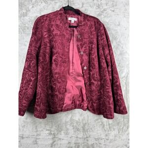 Coldwater Creek Burgundy Floral Brocade Blazer Jacket 1X